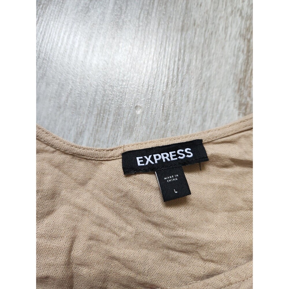Express Linen Blend Crop Top Womens L Tan Puff Sleeve Cottagecore Peasant GUC - Picture 4 of 9